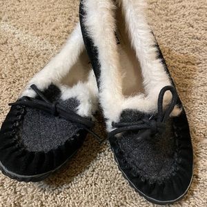 Cozy Black and White Women's Moccasin Slippers